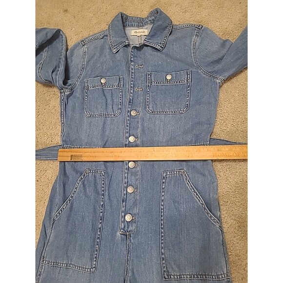 Madewell Denim Coveralls Womens M Blue Button Up LS Work Utility Boho Jumpsuit - Picture 14 of 16
